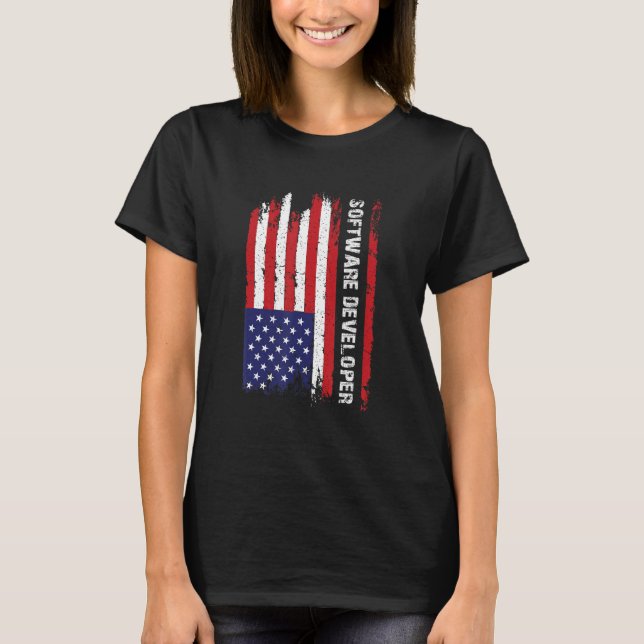US Flag Programmer Programming Expert Software Dev T-Shirt (Front)