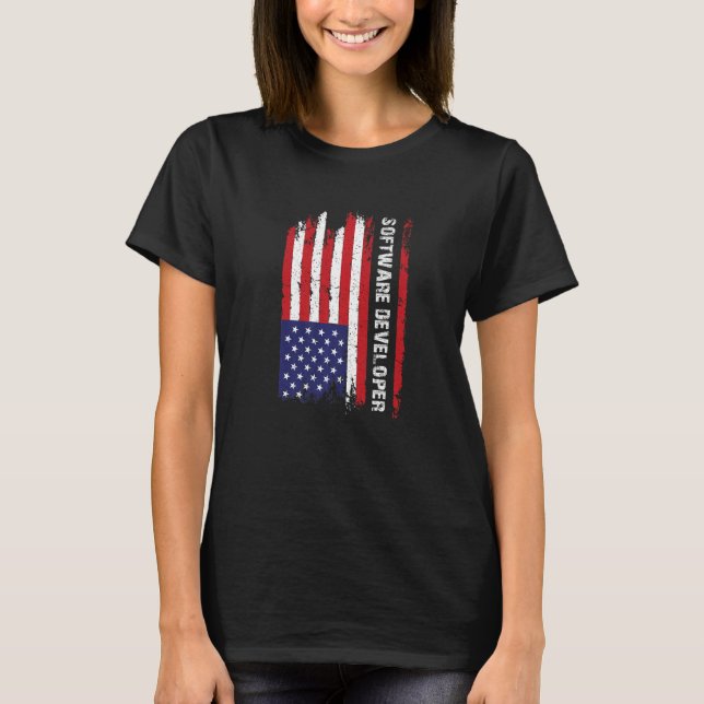 US Flag Programmer Programming Expert Software Dev T-Shirt (Front)