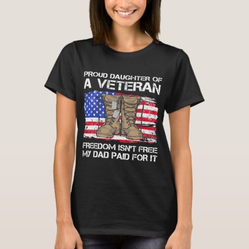 Us Flag Proud Daughter Of A Veteran US Military T_Shirt