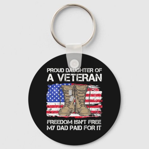 Us Flag Proud Daughter Of A Veteran US Military Ve Keychain