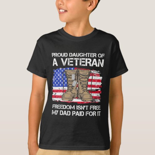 Us Flag Proud Daughter Of A Veteran US Military Ve T_Shirt