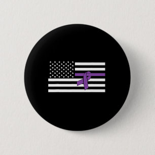 Us Flag Purple Ribbon Pancreatic Cancer Awareness Button