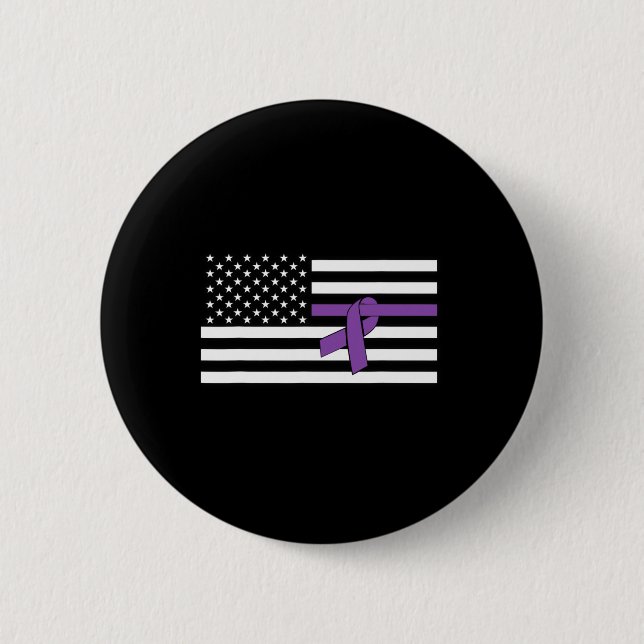 Us Flag Purple Ribbon Pancreatic Cancer Awareness  Button (Front)
