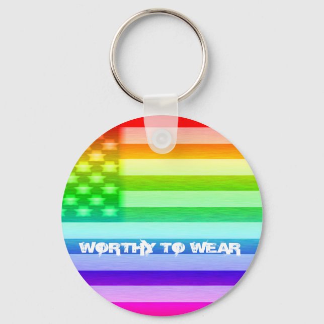 US Flag Rainbow Shield - Worthy To Wear Keychain (Front)
