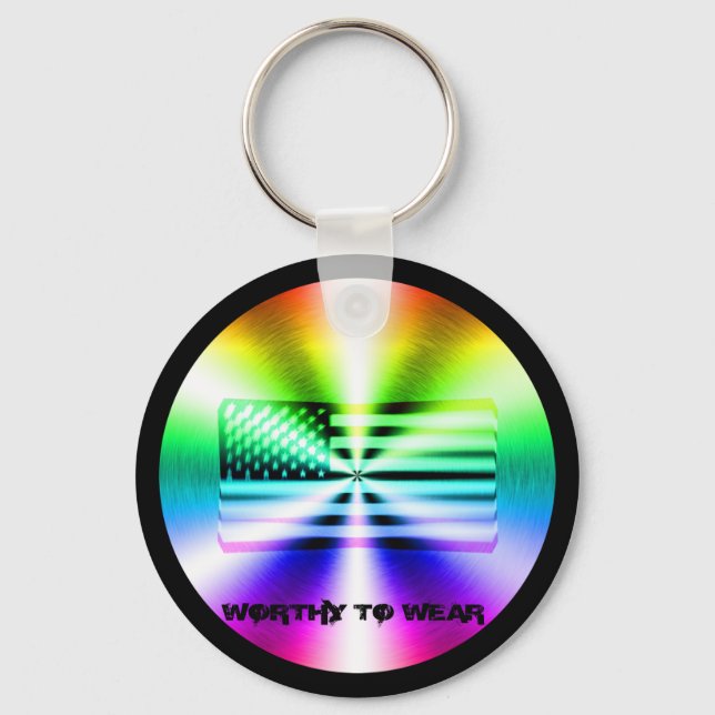 US Flag Rainbow Shield - Worthy To Wear Keychain (Front)