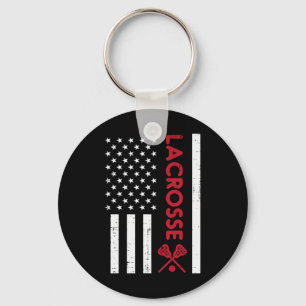 Us Flag Red Lacrosse Vintage Lax Patriotic Men Wom Keychain
