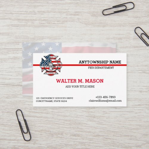  US Flag Red Line Firefighter  Business Card