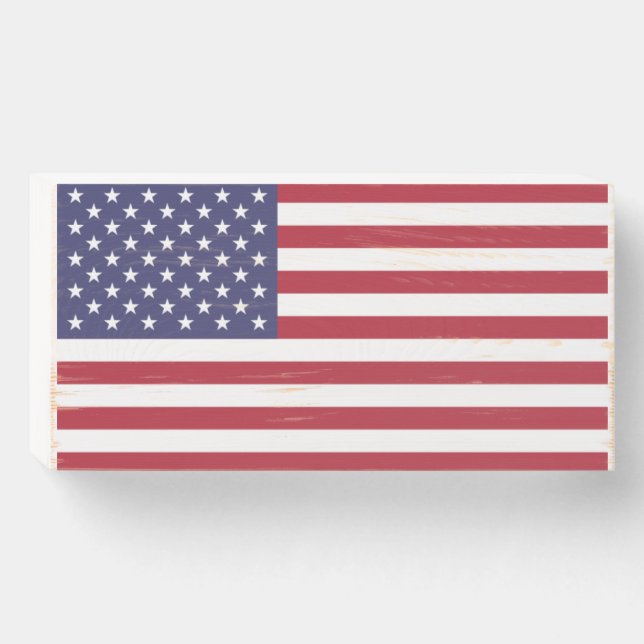 US flag red white and blue  Wooden Box Sign (Front Horizontal)