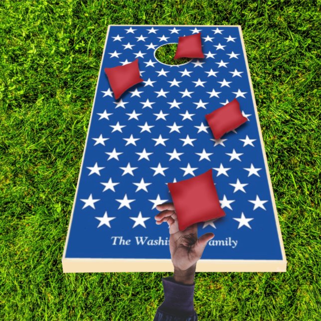 US Flag Red White Blue Stars Stripes Personalized Cornhole Set (Creator Uploaded)