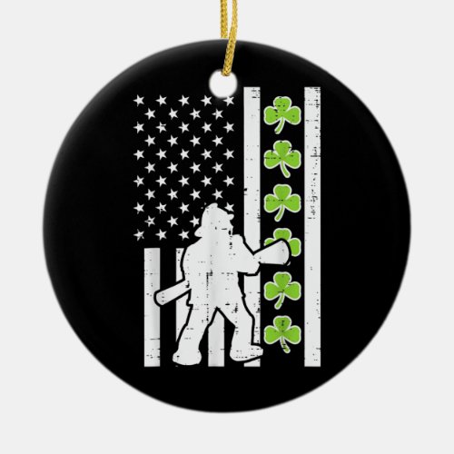 US Flag Shamrock Firefighter St Patricks Day Ceramic Ornament