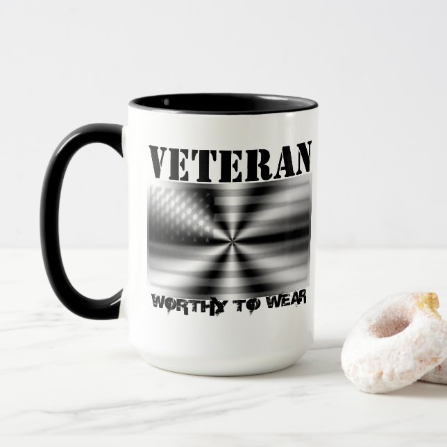 US Flag Shield - Veteran - Worthy To Wear Mug (With Donut)