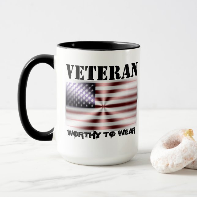 US Flag Shield - Veteran - Worthy To Wear Mug (With Donut)