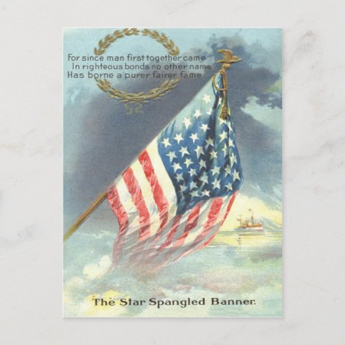US Flag Ship Wreath Sea Memorial Day Postcard
