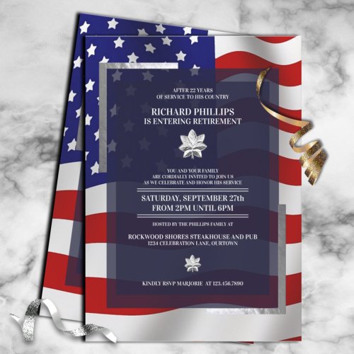 US FlagSilver Oak Leaf Military Retirement Party Invitation