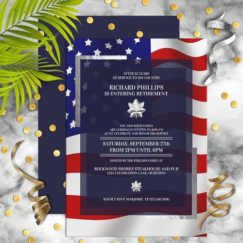 US Flag/Silver Oak Leaf Military Retirement Party Invitation