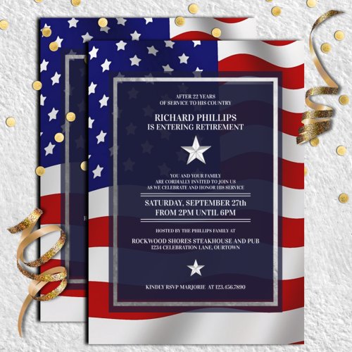 US FlagSilver Star Military Retirement Party Invitation