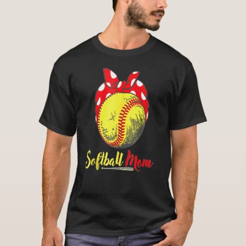 Us Flag Softball Player Mom  Mothers Day T_Shirt