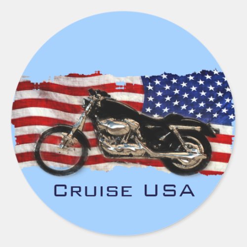 US Flag Stars and Stripes Motorcycle Motorbike Classic Round Sticker