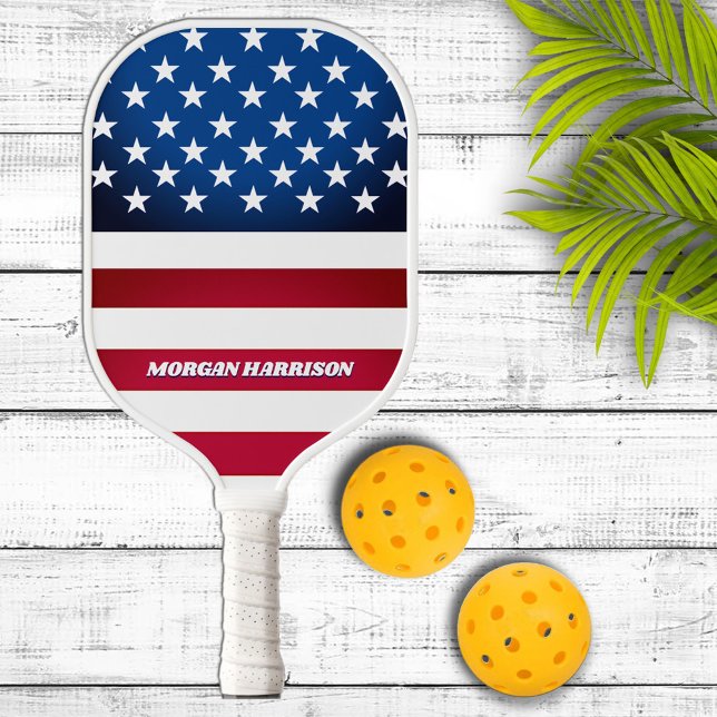 US Flag Stars and Stripes Personalized Pickleball Paddle (Creator Uploaded)