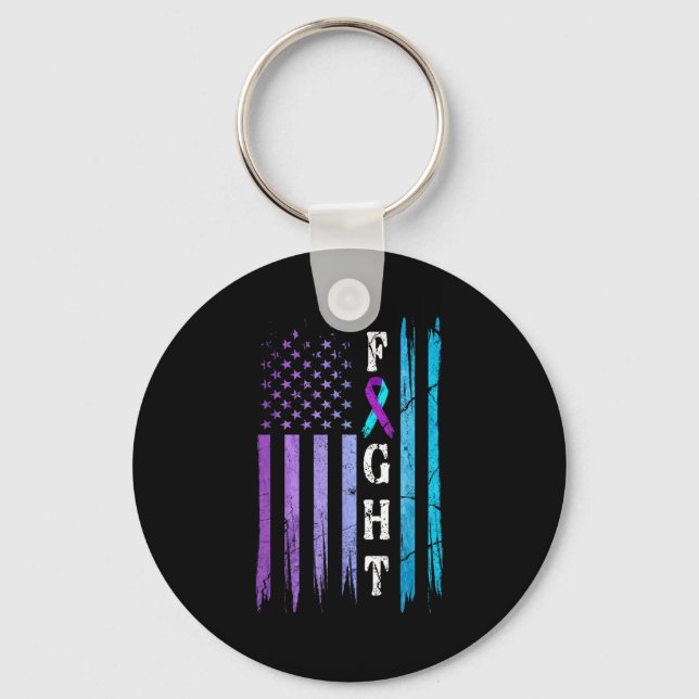 Us Flag Suicide Prevention Awareness Fight Wear Pu Keychain (Front)