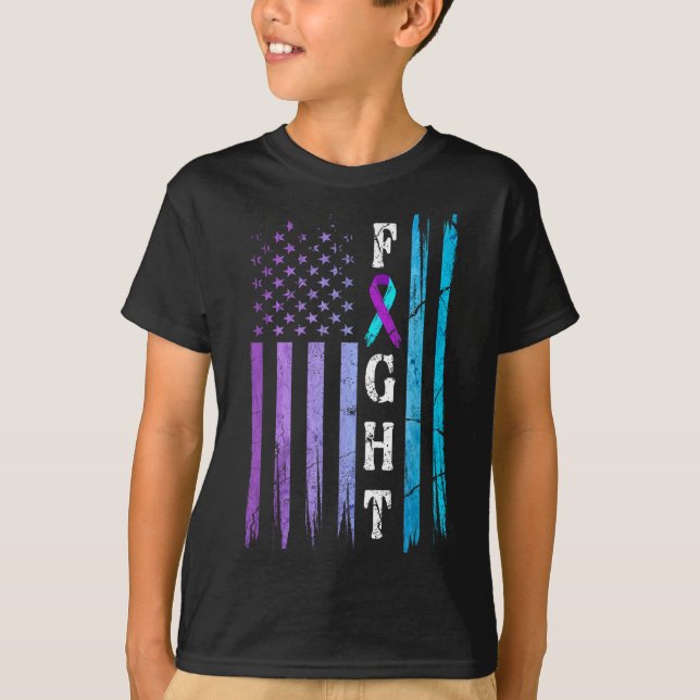 Us Flag Suicide Prevention Awareness Fight Wear Pu T-Shirt (Front)