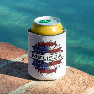 US Flag Sunflower With Name  Can Cooler
