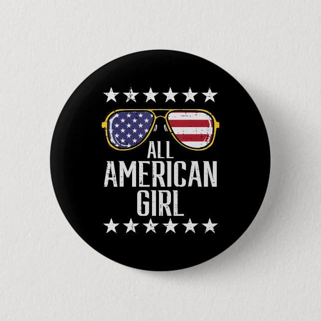 US Flag Sunglasses American All Girl Memorial Day  Button (Front)