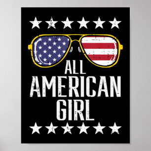 US Flag Sunglasses American All Girl Memorial Day Poster
