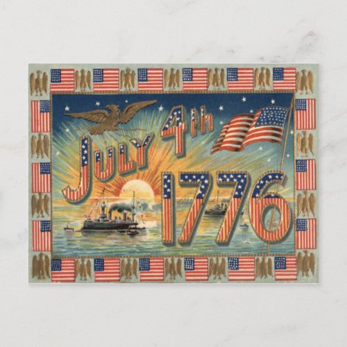 US Flag Sunrise Bald Eagle Ship Postcard