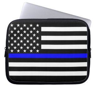US Flag Thin Blue Line Graphic Laptop Sleeve