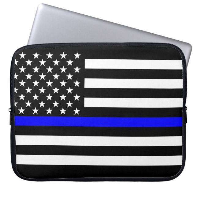 US Flag Thin Blue Line Graphic Laptop Sleeve (Front)
