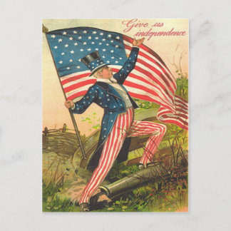 US Flag Uncle Sam Battlefield Cannon Postcard