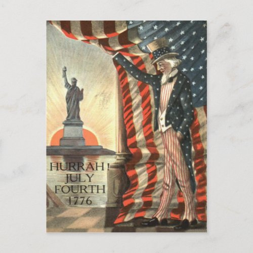US Flag Uncle Sam Statue of Liberty Postcard