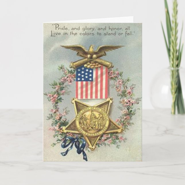 US Flag Union Civil War Medal Eagle Wreath Holiday Card (Front)