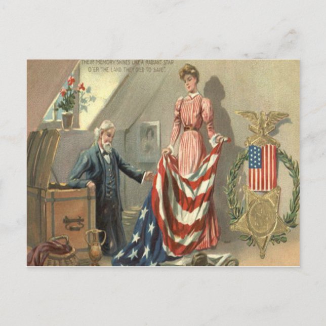 US Flag Union Civil War Medal Eagle Wreath Postcard (Front)
