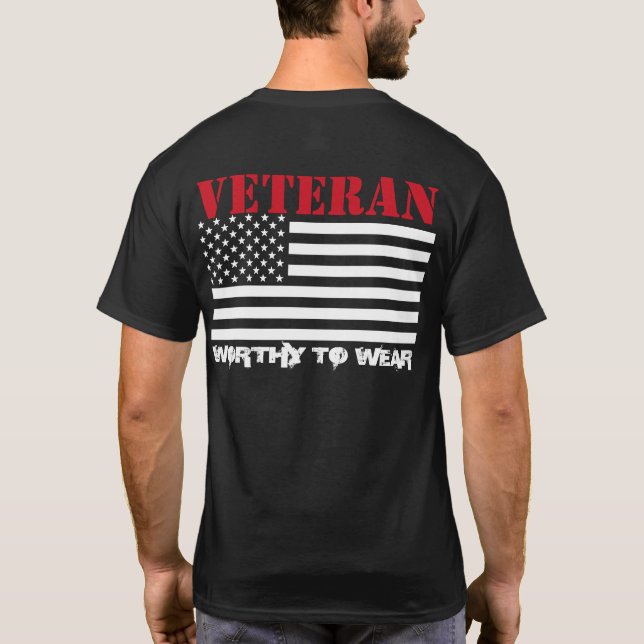 US Flag - Veteran USMC RED - Worthy To Wear T-Shirt (Back)