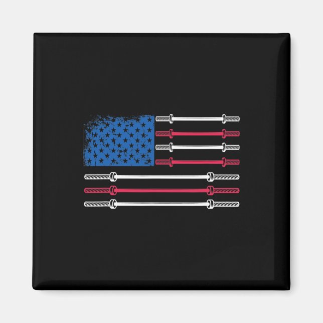 Us Flag Weightlifting Barbell Patriotic Love Fitne Magnet (Front)