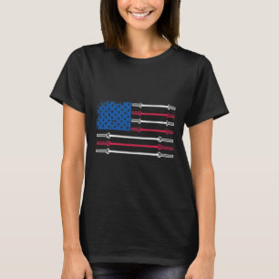 Us Flag Weightlifting Barbell Patriotic Love Fitne T-Shirt