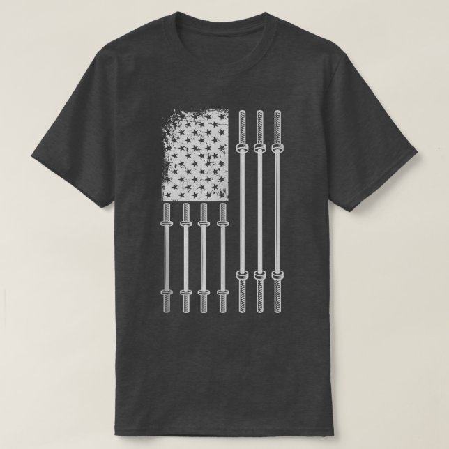 US Flag Weightlifting Barbell Patriotic Love Fitne T-Shirt (Design Front)