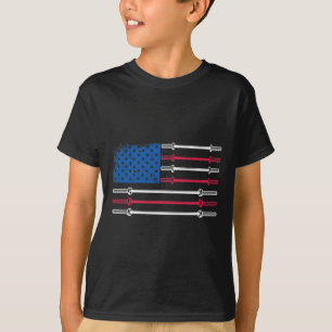 Us Flag Weightlifting Barbell Patriotic Love Fitne T-Shirt
