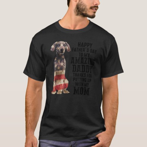 Us Flag Weimaraner Dad Happy Fathers Day To My Ama T_Shirt