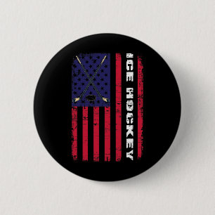 Us Flag Winter Sport Hockey Player American Pride Button