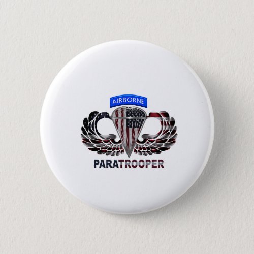 US Flag With Airborne Wings and Paratroopers Button