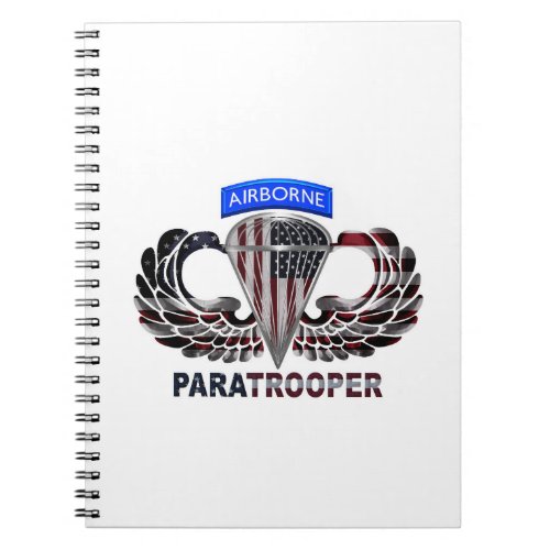 US Flag With Airborne Wings and Paratroopers Notebook