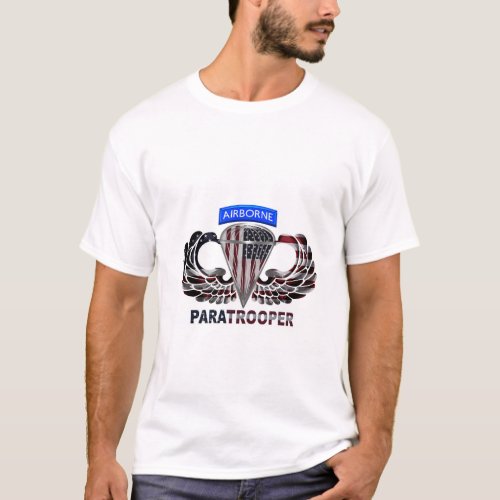 US Flag With Airborne Wings and Paratroopers T_Shirt