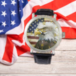 US Flag with American Eagle Vintage Watch<br><div class="desc">Experience a creative blend of patriotism, elegance, and vintage appeal with our US Flag and American Eagle Vintage Watch. This intricately designed wristwatch showcases an alluring American Flag and majestic Eagle emblem, artistically embedded on the watch face, perfectly capturing the essence of patriotic pride. The timeless vintage theme adds a...</div>