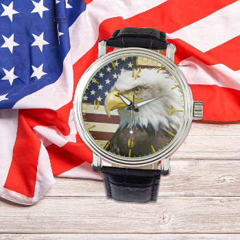 Us Flag With American Eagle Vintage Watch by Art_Design_by_Mylini at Zazzle