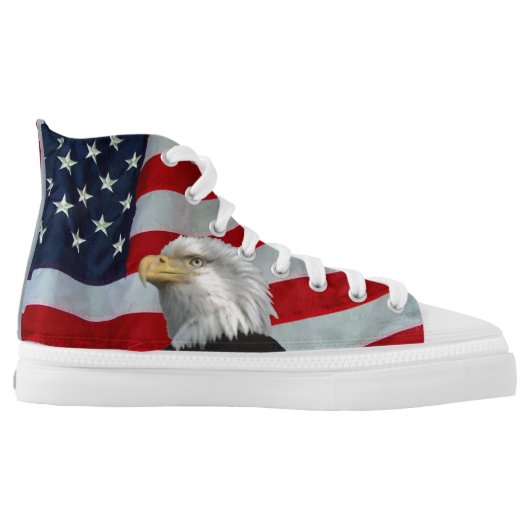 US FLAG WITH BALD EAGLE High-Top SNEAKERS (Left Shoe Inside)