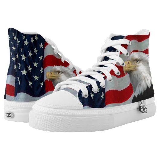 US FLAG WITH BALD EAGLE High-Top SNEAKERS (Pair)