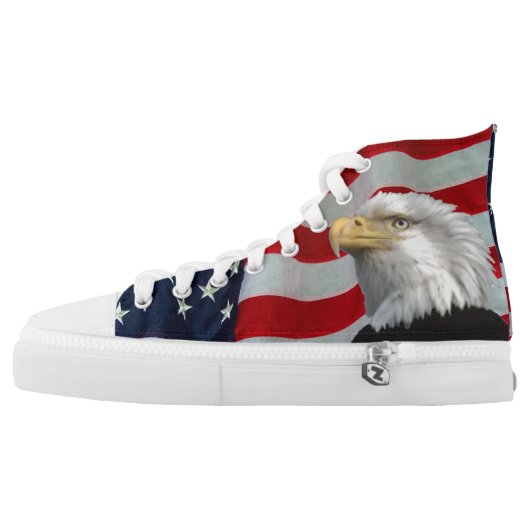 US FLAG WITH BALD EAGLE High-Top SNEAKERS (Left Shoe Outside)